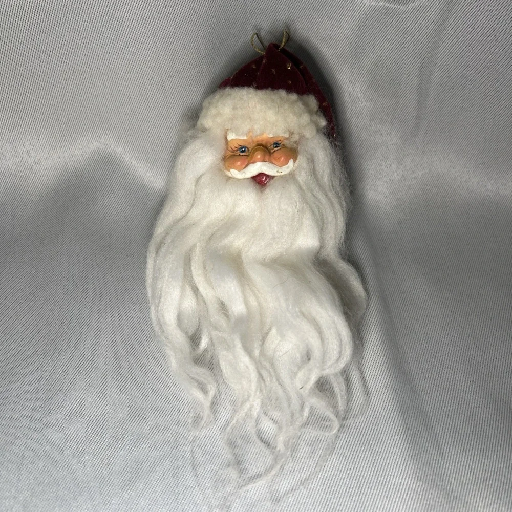 Vintage 1980's Hand-Painted Santa Claus Head Hanging Christmas Ornament 7" - Picture 10 of 10